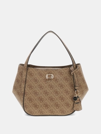Guess borsa a mano con tracolla coleen logo in ecopelle beige con logo all over