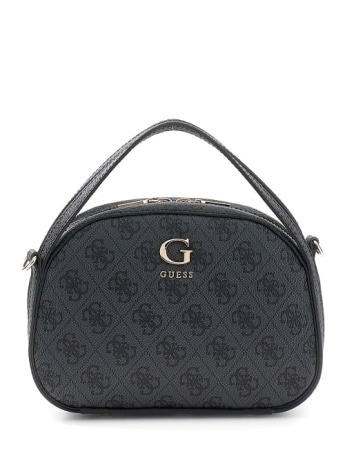 Guess borsa a mano donna coleen logo top zip crossbody con tracolla in ecopelle nera con logo all over