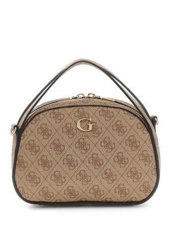Guess borsa a mano donna coleen logo top zip crossbody con tracolla in ecopelle beige con logo all over