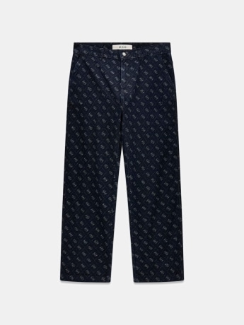 Guess jeans uomo tasca a filo damon in denim blu scuro con logo all over