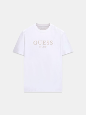 Guess t-shirt uomo in cotone bianco con logo lettering ricamato