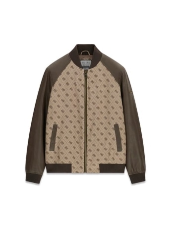 Guess giubbotto uomo monogram  marrone e beige con logo all over