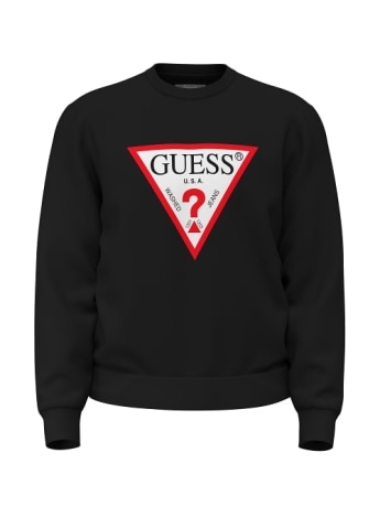 Guess felpa girocollo uomo in cotone nero  con logo triangolo rosso