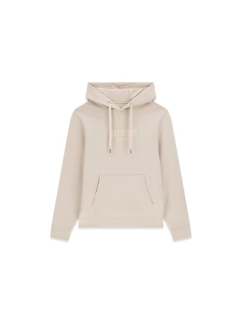 Guess felpa con cappuccio uomo in cotone panna con logo