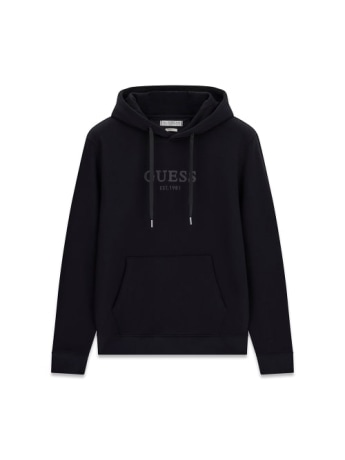 Guess felpa con cappuccio uomo in cotone nero con logo