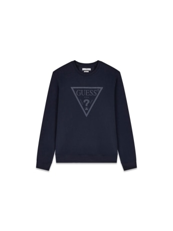 Guess felpa girocollo uomo in cotone blu  con logo in tono