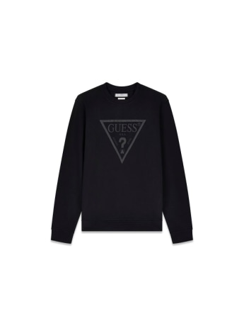 Guess felpa girocollo uomo in cotone nero con logo in tono