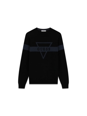 Guess maglia uomo in misto lana jacquard nero con logo