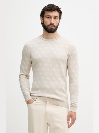 Guess maglia uomo in misto lana panna  jacquard con logo all over