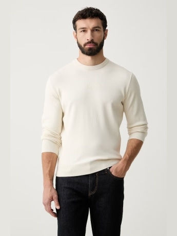 Guess maglia uomo in misto viscosa panna con logo