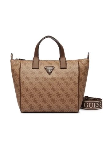 Guess borsa donna a mano con tracolla follie in ecopelle beige con logo all over