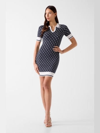 Guess abito donna  lise 4g logo con colletto polo in maglia blu