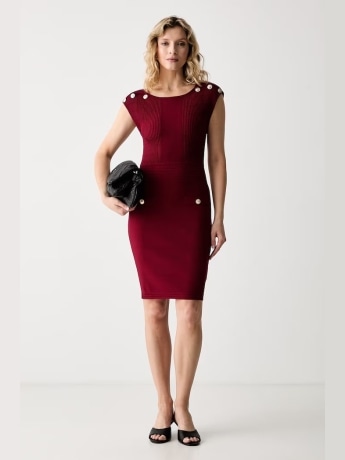 Guess abito donna carmen in maglia bordeaux con bottoni gioiello