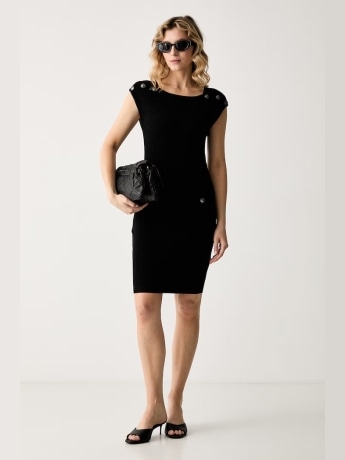 Guess abito donna carmen  in maglia nera con bottoni gioiello