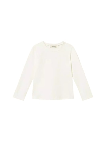 Twinset t-shirt bimba in jersey di cotone stretch bianco con ricamo logo in tono