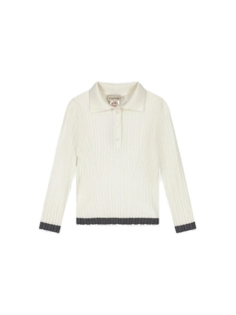 Twinset polo bimba in maglia a coste panna