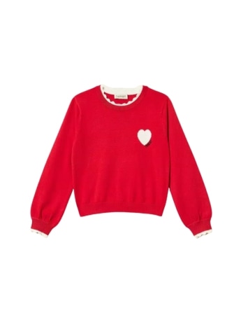 Twinset maglia bimba in filato di viscosa rossa con logo cuore