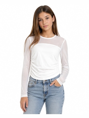 Twinset t-shirt kids/junior in tulle bianco con fianchi arricciati