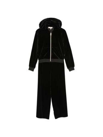 Twinset set felpa e pantalone junior nero in velluto liscio nero con logo