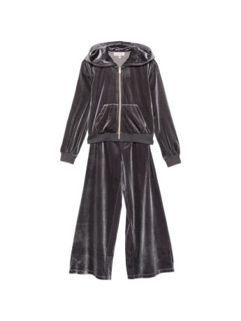 Twinset set felpa e pantalone junior nero in velluto liscio grigio medio con logo
