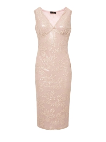 Fracomina abito slim midi rosa con paillettes e scollo a v