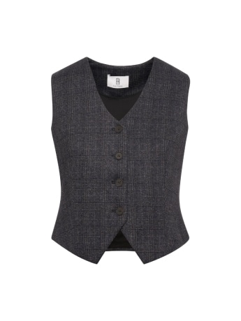 Fracomina gilet donna scollo a v in tessuto principe di galles grigio