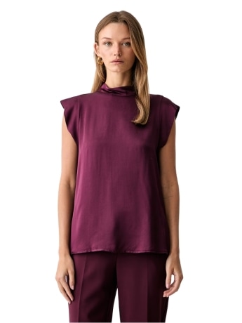 Fracomina blusa in viscosa bordeaux con maniche corte