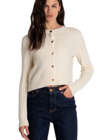 Fracomina cardigan donna con punto treccia bianco