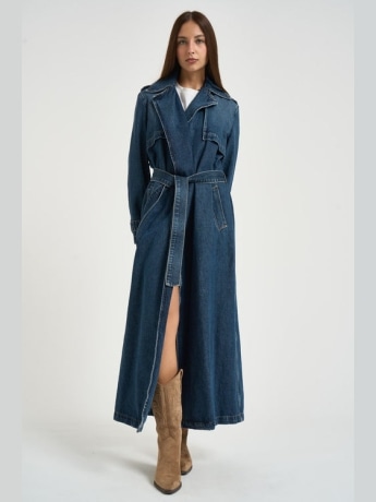 Liu-jo trench donna in denim scuro lungo con spacco centrale sul retro