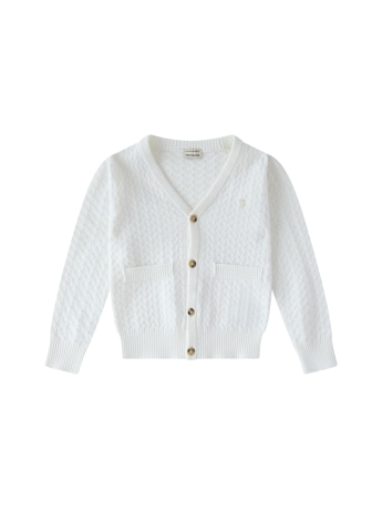 Trussardi cardigan infant/kids avorio con lavorazione a nido d'ape e ricamo logo