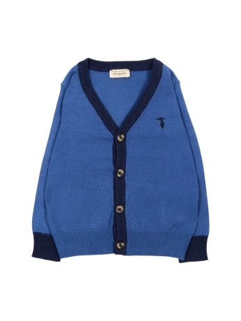 Trussardi cardigan infant/kids blu con perfili e logo levriero a contrasto