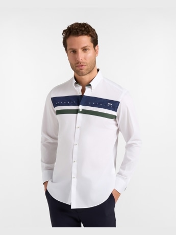 Harmont&blaine camicia uomo popeline peach con logo regular fit bianco