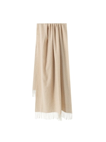 Liu-jo stola beige con logo monogram all over e frange decorative