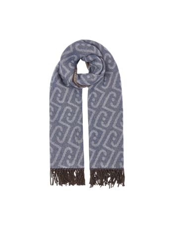 Liu-jo stola double face azzurro/marrone con logo monogram all over