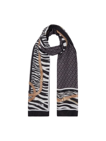 Liu-jo stola nera con motivo animalier e logo monogram all over