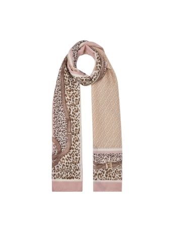 Liu-jo stola rosa con motivo animalier e logo monogram all over
