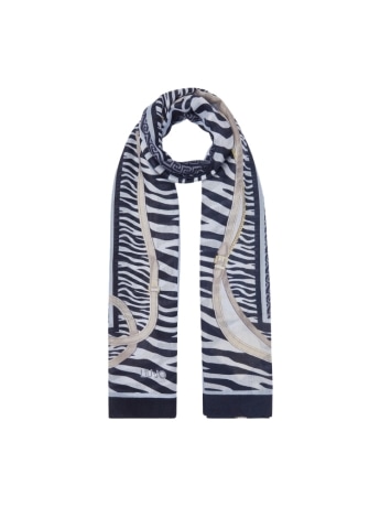 Liu-jo stola blu con motivo animalier e logo monogram all over