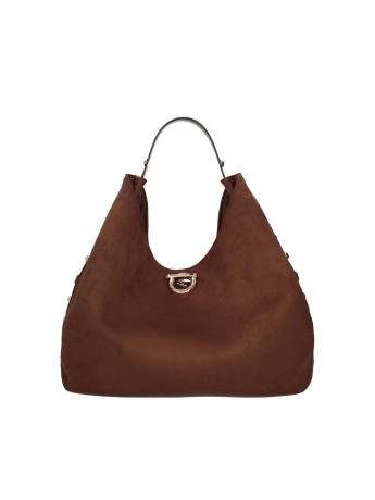 Liu-jo borsa hobo grande in microfibra marrone con borchie