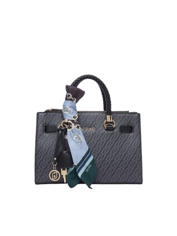 Liu-jo borsa satchel piccola nera con logo all over e charm