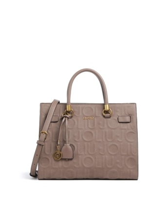 Liu-jo borsa satchel media beige con logo in rilievo