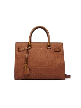 Liu-jo borsa satchel media cammello con logo in rilievo