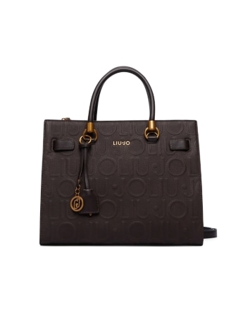 Liu-jo borsa satchel media marrone scuro con logo in rilievo