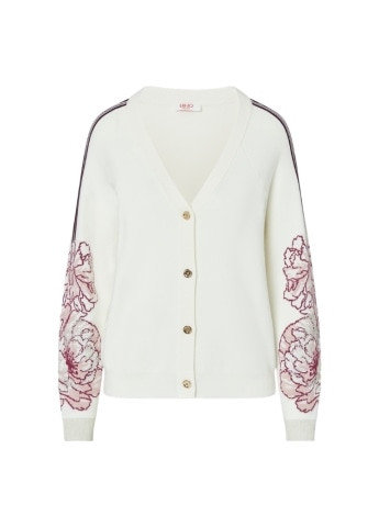 Liu-jo cardigan donna in maglia bianco con dettaglio floreale