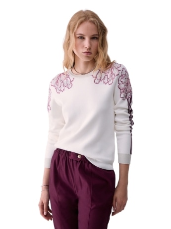 Liu-jo maglia donna bianco con dettaglio floreale