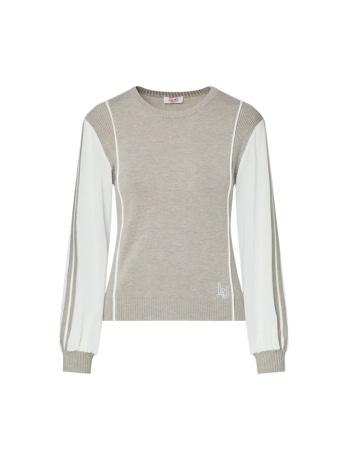 Liu-jo maglia donna in misto viscosa beige con inserto in georgette