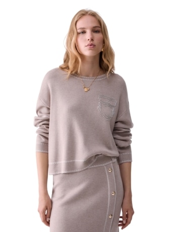 Liu-jo maglia donna in misto seta beige con perline