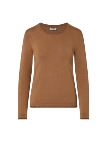 Liu-jo maglia donna in misto viscosa beige con profili lurex
