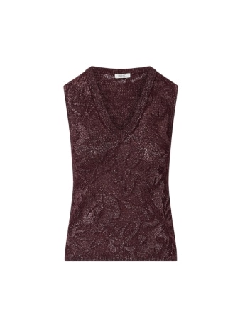 Liu-jo top donna in maglia lamé punto pizzo melanzana