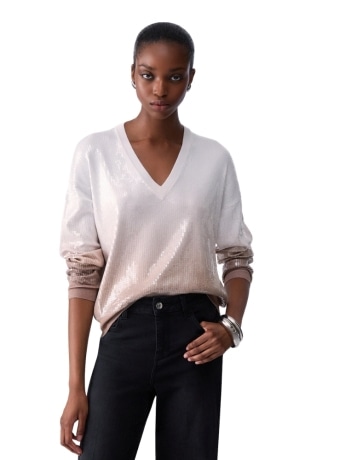 Liu-jo maglia donna bianco beige dégradé con paillettes