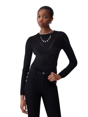 Liu-jo maglia donna in misto viscosa traforata nero con cut-out